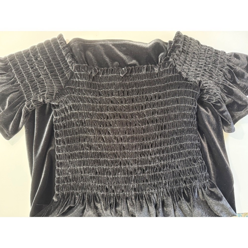 Urban Outfitters Womens Black Plush Velvet‎ Smocked Ruffle Sleeve Mini Dress XS - Picture 4 of 9